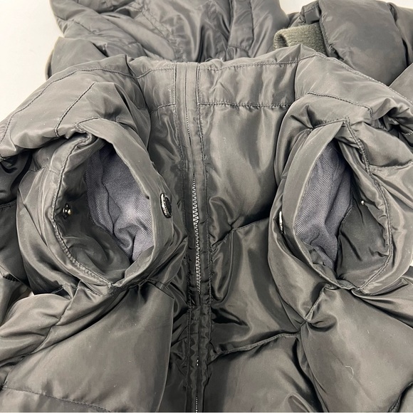 Happy Goat Black Long Down Puffer Coat Size M High Collar Hood Water Resistant - Picture 15 of 15